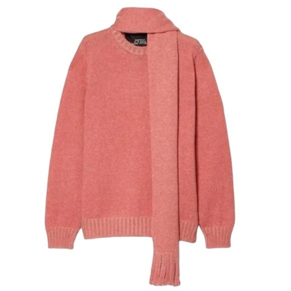 Marc Jacobs Coral Pink Knit Sweater with Attached Scarf